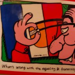 Un des dessins donnés par les auteurs chinois aux dessinateurs de Fluide Glacial, en réponse amicale à la polémique concernant leur Une sur 