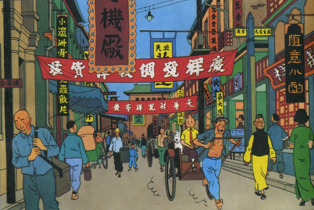 Tintin fait du pousse-pousse dans "Le Lotus Bleu".
