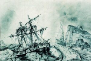 © Gravure publiée dans le livre de Jean-Pierre Thomas « Étretat, des origines à nos jours »