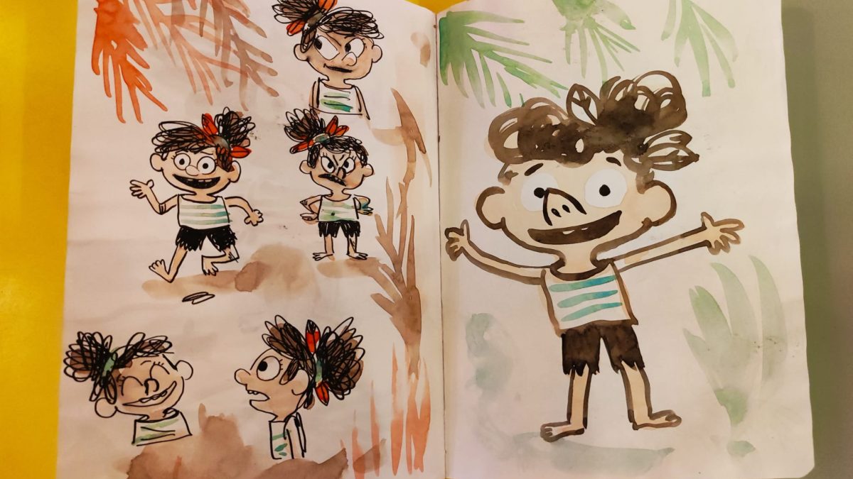 Nonolulu de Loïc Méhée - recherches graphiques dans des carnets personnels (photo : Comixtrip / Damien Canteau)