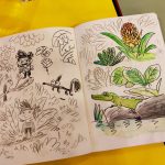 Nonolulu de Loïc Méhée - recherches graphiques dans des carnets personnels (photo : Comixtrip / Damien Canteau)