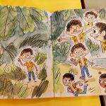 Nonolulu de Loïc Méhée - recherches graphiques dans des carnets personnels (photo : Comixtrip / Damien Canteau)