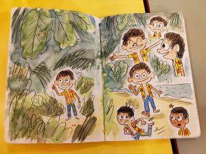 Nonolulu de Loïc Méhée - recherches graphiques dans des carnets personnels (photo : Comixtrip / Damien Canteau)