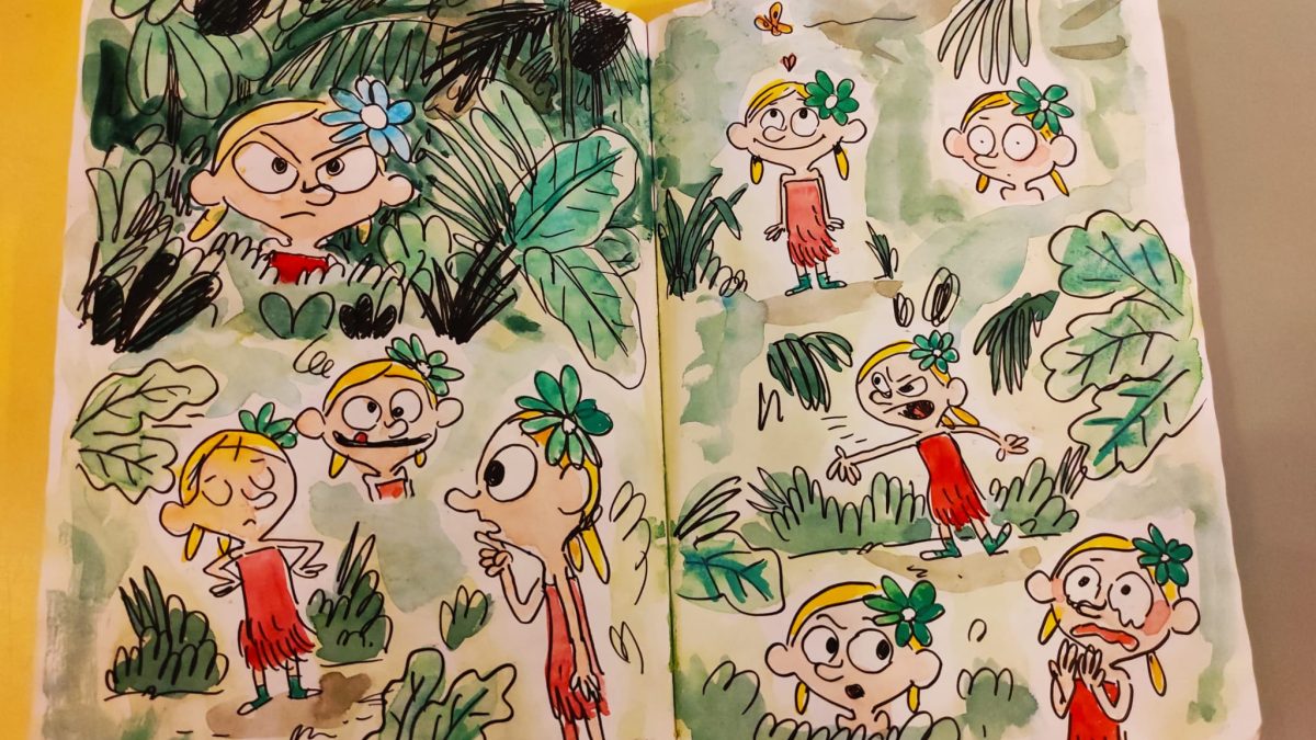 Nonolulu de Loïc Méhée - recherches graphiques dans des carnets personnels (photo : Comixtrip / Damien Canteau)