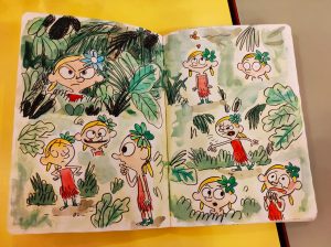 Nonolulu de Loïc Méhée - recherches graphiques dans des carnets personnels (photo : Comixtrip / Damien Canteau)