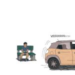 Moheeb sur le parking de Clara Lodewick (éditions Dupuis / Les ondes Marcinelle)